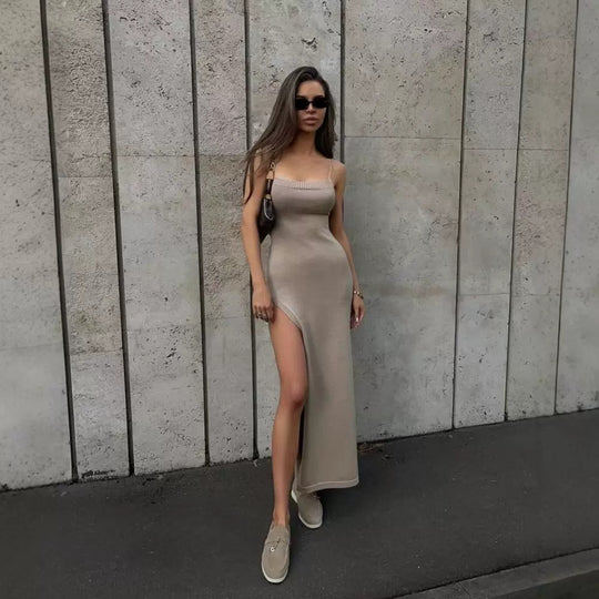 Damen lässiges Maxikleid mit verstellbaren Trägern und elegantem Rücken R&B