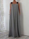 Damen luftiges Maxikleid mit verstellbaren Trägern und Taschen R&B