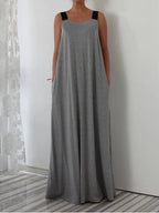 Damen luftiges Maxikleid mit verstellbaren Trägern und Taschen R&B