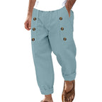 Herren nan lockere Leinenhose mit Zierknopf-Lisenen, gekrempeltem Knöchelabschluss und Eingrifftaschen R&B
