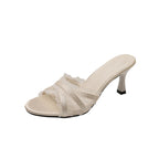Damen elegante Mules mit zarten Spitzen-Akzenten und komfortablem Absatz R&B