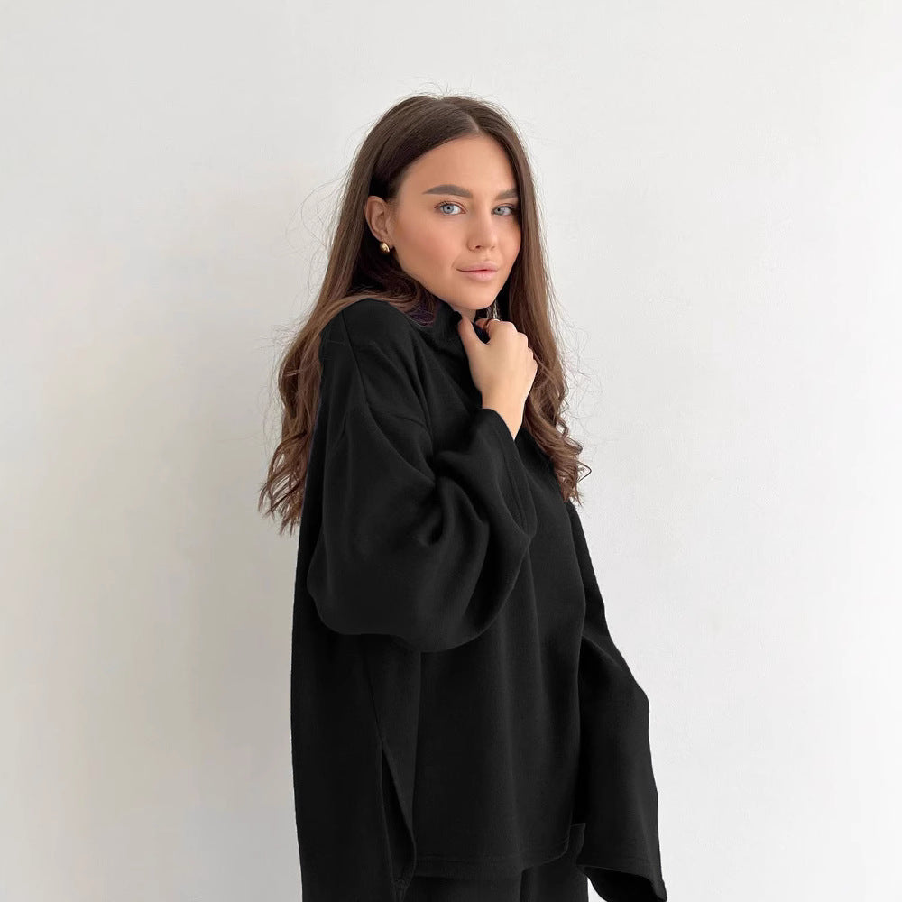Damen komfortables Lounge-Set mit weitem Schnitt und hohem Kragen R&B