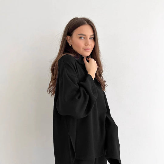 Damen komfortables Lounge-Set mit weitem Schnitt und hohem Kragen R&B