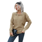 Damen Strickpullover mit einzigartigem V-Ausschnitt und eleganten Knopfdetails R&B