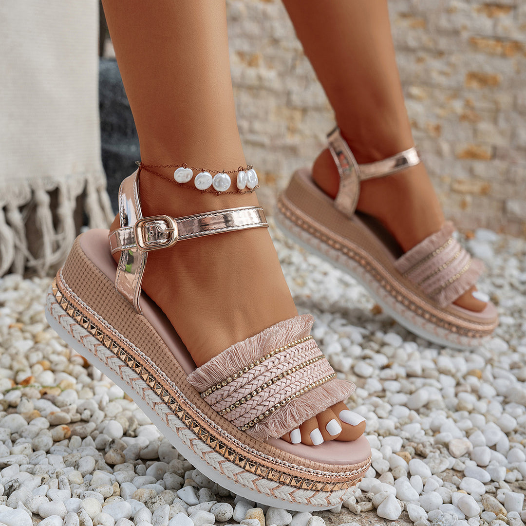 Damen Wedge-Sandaletten mit verstellbarem Riemendesign und dekorativem Akzent R&B