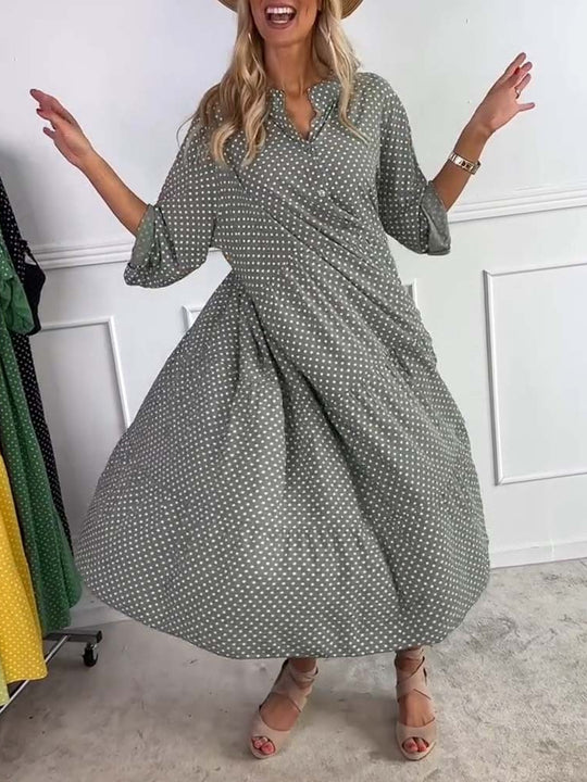 Damen Maxi-Kleid mit eleganter Pünktchenoptik und schmeichelndem Schnitt Heidi-Mode