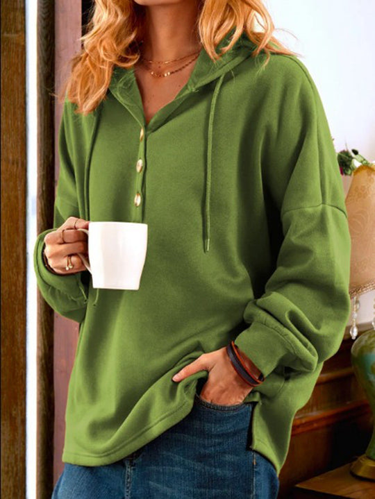 Damen Kapuzenpullover mit Knopfleiste und lässigem Schnitt R&B