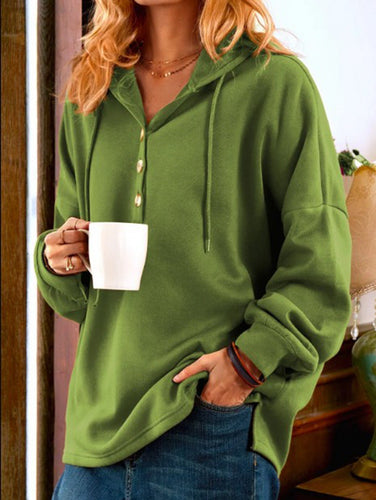 Damen Kapuzenpullover mit Knopfleiste und lässigem Schnitt R&B