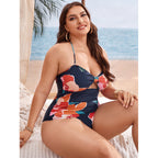 Damen Einteiler Badeanzug mit floralem Cut-Out und verstellbaren Trägern R&B