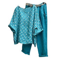 Damen Kombination aus leichten Rundhalsbluse mit Punkten und bequemen Hose R&B