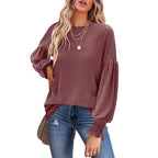Damen lässiger Pullover mit Ballonärmeln und raffiniertem Saum R&B