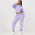Damen Sportliches Cropped Hoodie und lässige Jogginghose Set