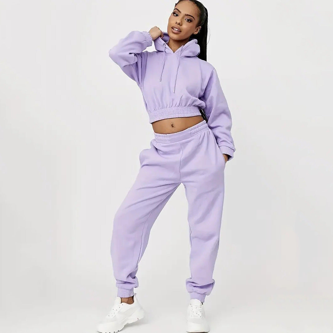 Damen Sportliches Cropped Hoodie und lässige Jogginghose Set