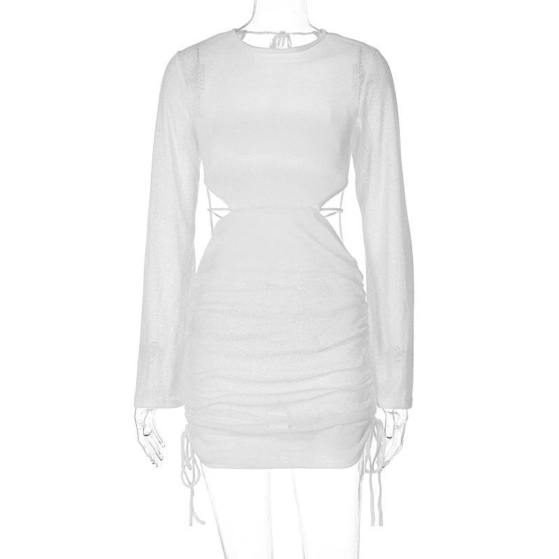 Damen kurzes Kleid mit durchscheinenden Einsätzen und seitlicher Raffung R&B