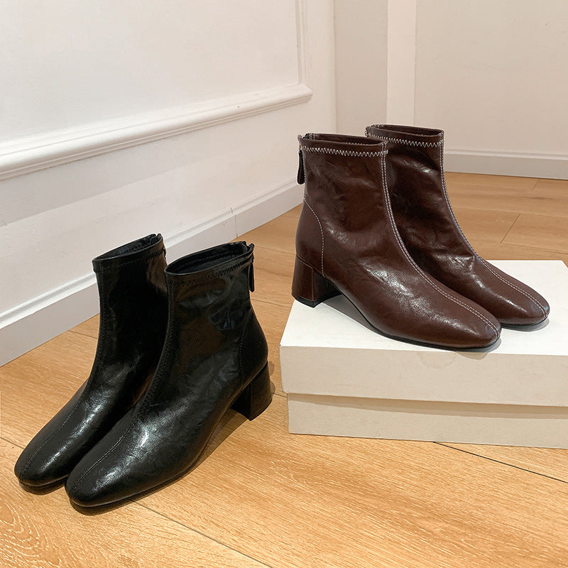 Damen Ankle Boots aus hochwertigem Leder mit modernem Design und bequemen Blockabsatz
