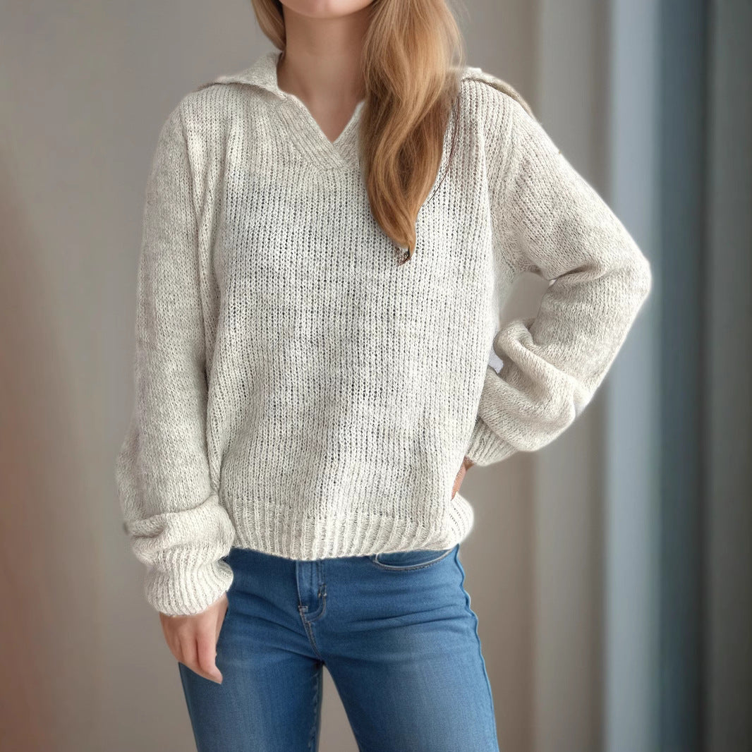 Damen lässiger Pullover mit voluminösen Ärmeln und modernem Strukturstrick R&B
