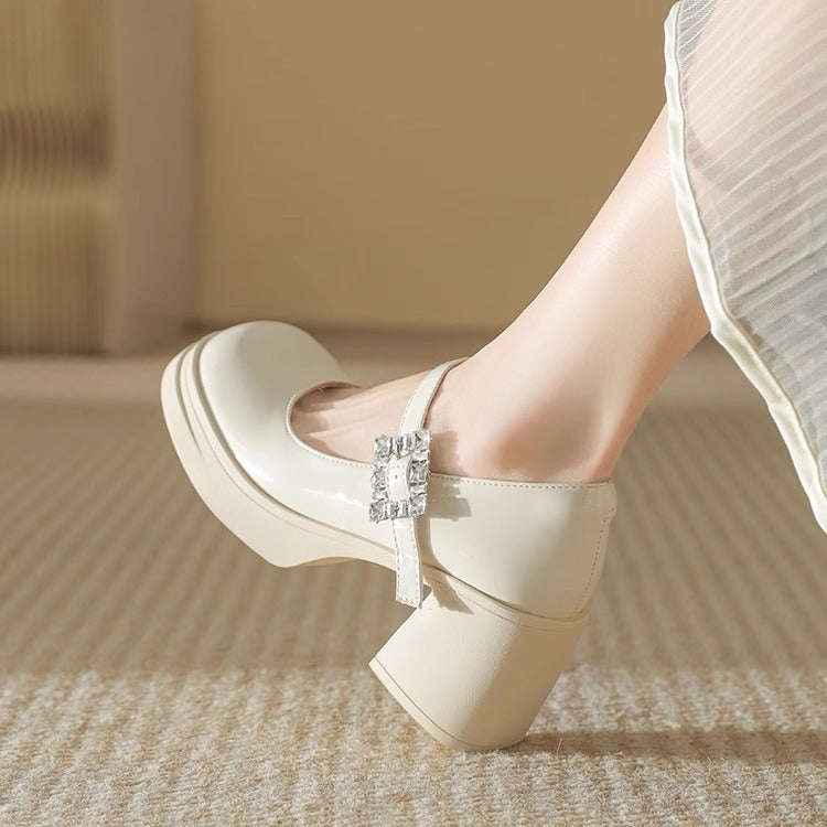 Damen elegante Blockabsatz-Pumps mit modischer Schnallenverzierung R&B