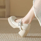 Damen elegante Blockabsatz-Pumps mit modischer Schnallenverzierung R&B