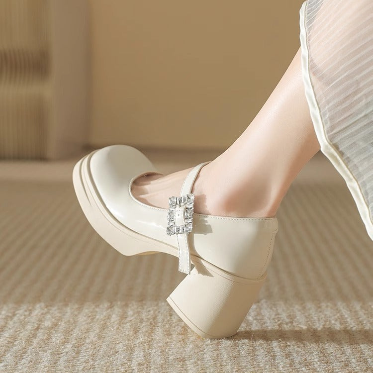 Damen elegante Blockabsatz-Pumps mit modischer Schnallenverzierung R&B