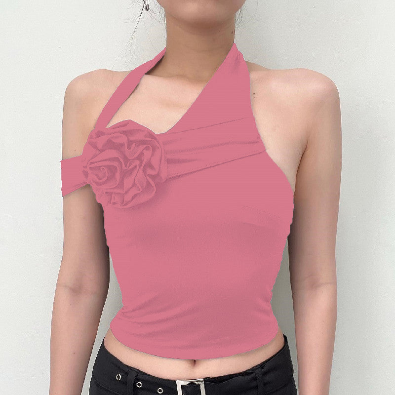 Damen asymmetrisches Top mit floraler Applikation und verstellbarem Träger R&B