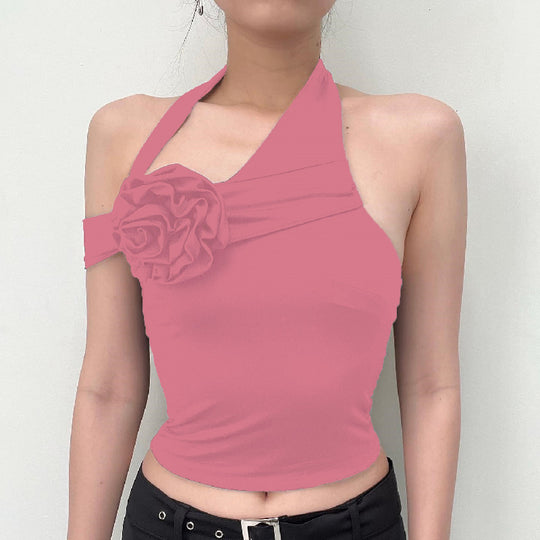 Damen asymmetrisches Top mit floraler Applikation und verstellbarem Träger R&B
