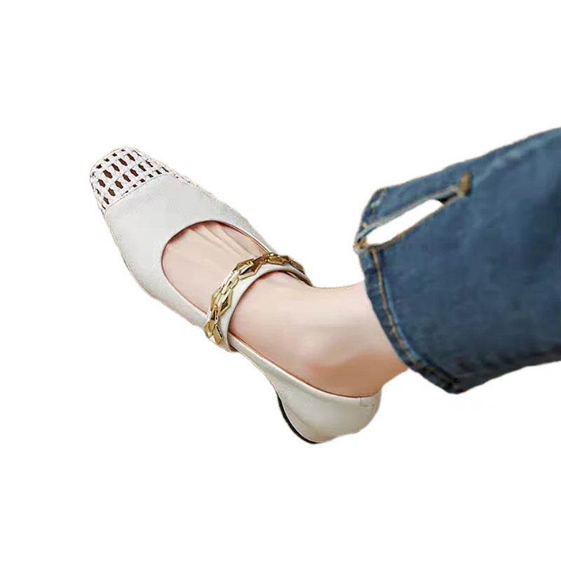 Damen elegante Ballerinas mit modischem Riemchen und stilvollem Absatz R&B