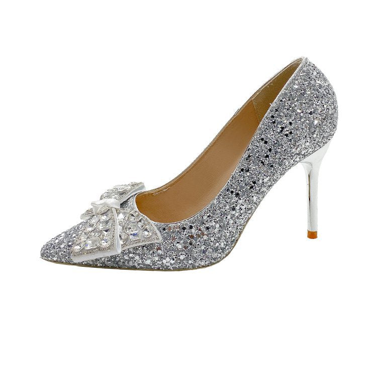 Damen glamouröse Glitzerpumps mit funkelndem Schleifenakzent R&B