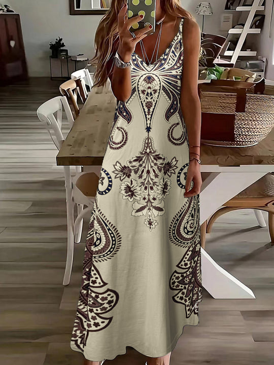 Damen Maxi-Kleid mit geschwärztem Paisley-Muster und elegantem V-Ausschnitt R&B