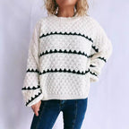 Damen Grobstrickpullover mit kontrastierenden Streifen R&B