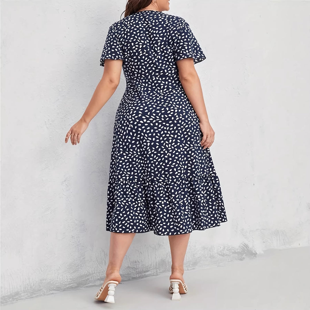 Damen Midi-Kleid mit fließendem Schnitt und verspieltem Muster R&B