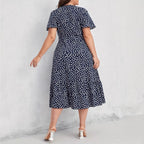 Damen Midi-Kleid mit fließendem Schnitt und verspieltem Muster R&B