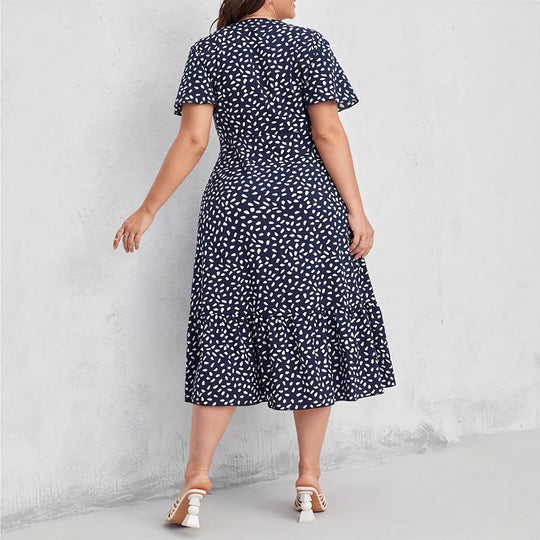 Damen Midi-Kleid mit fließendem Schnitt und verspieltem Muster R&B