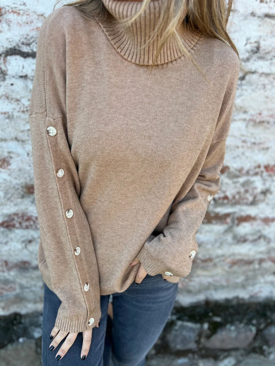 Damen kuscheliger Rollkragenpullover mit dekorativen Knöpfen R&B