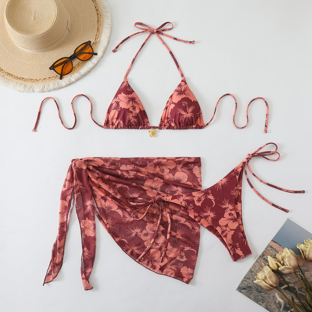 Damen Bikini-Set mit floralem Design und raffiniertem Wickelrock R&B
