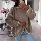 Damen Grobstrickpullover mit kontrastierendem Abschluss und lockerem Schnitt R&B
