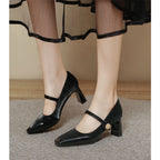 Damen Elegante Mary Jane Pumps mit modischem Riemen und glänzendem Absatz