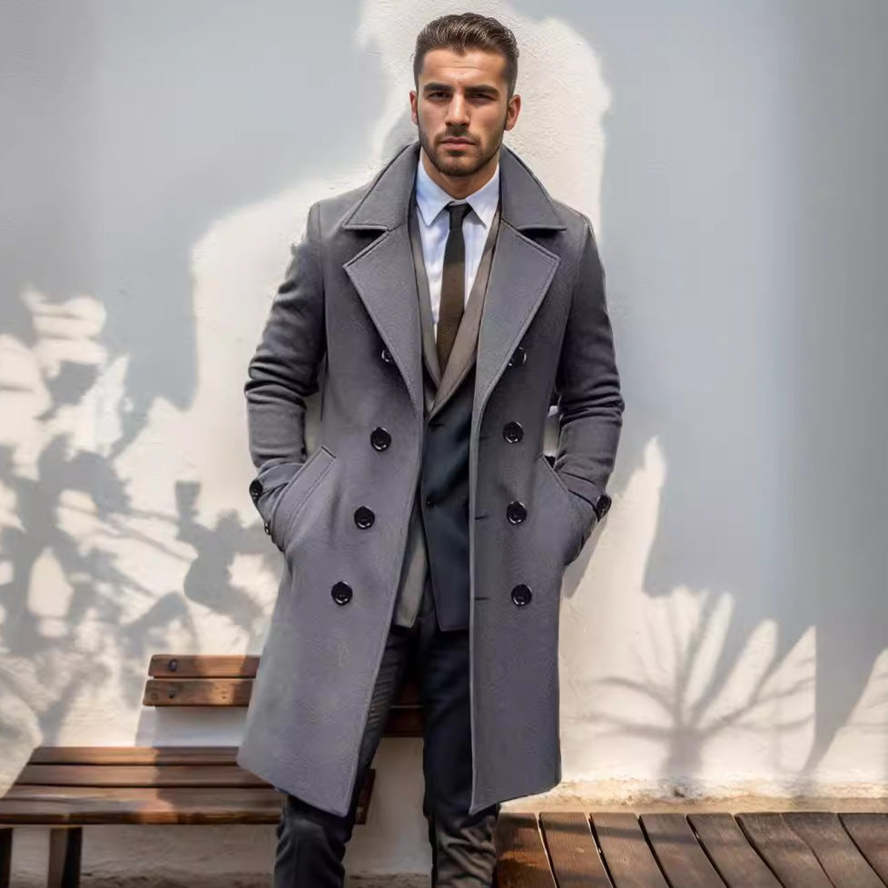 Herren eleganter Langmantel mit gefüttertem Innenfutter und stylischem Kragen R&B