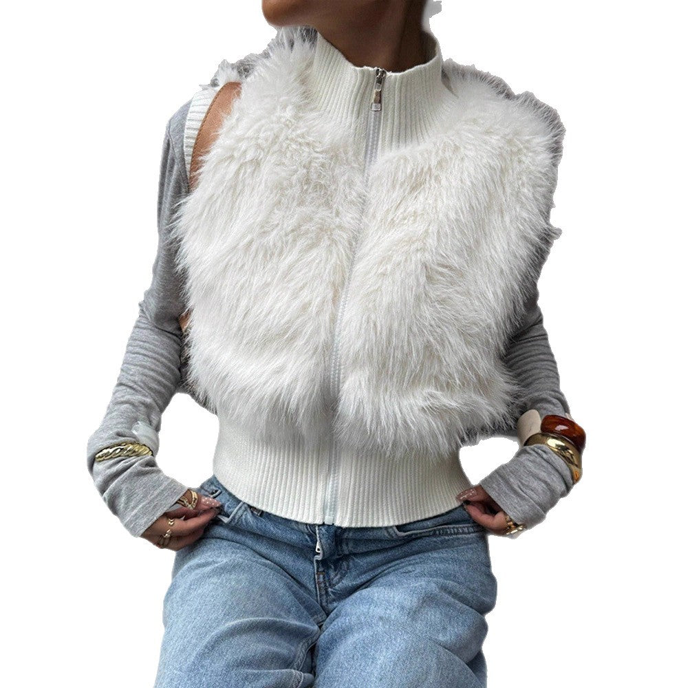 Damen kuschelige Strickweste mit luxuriösem Kunstfell R&B