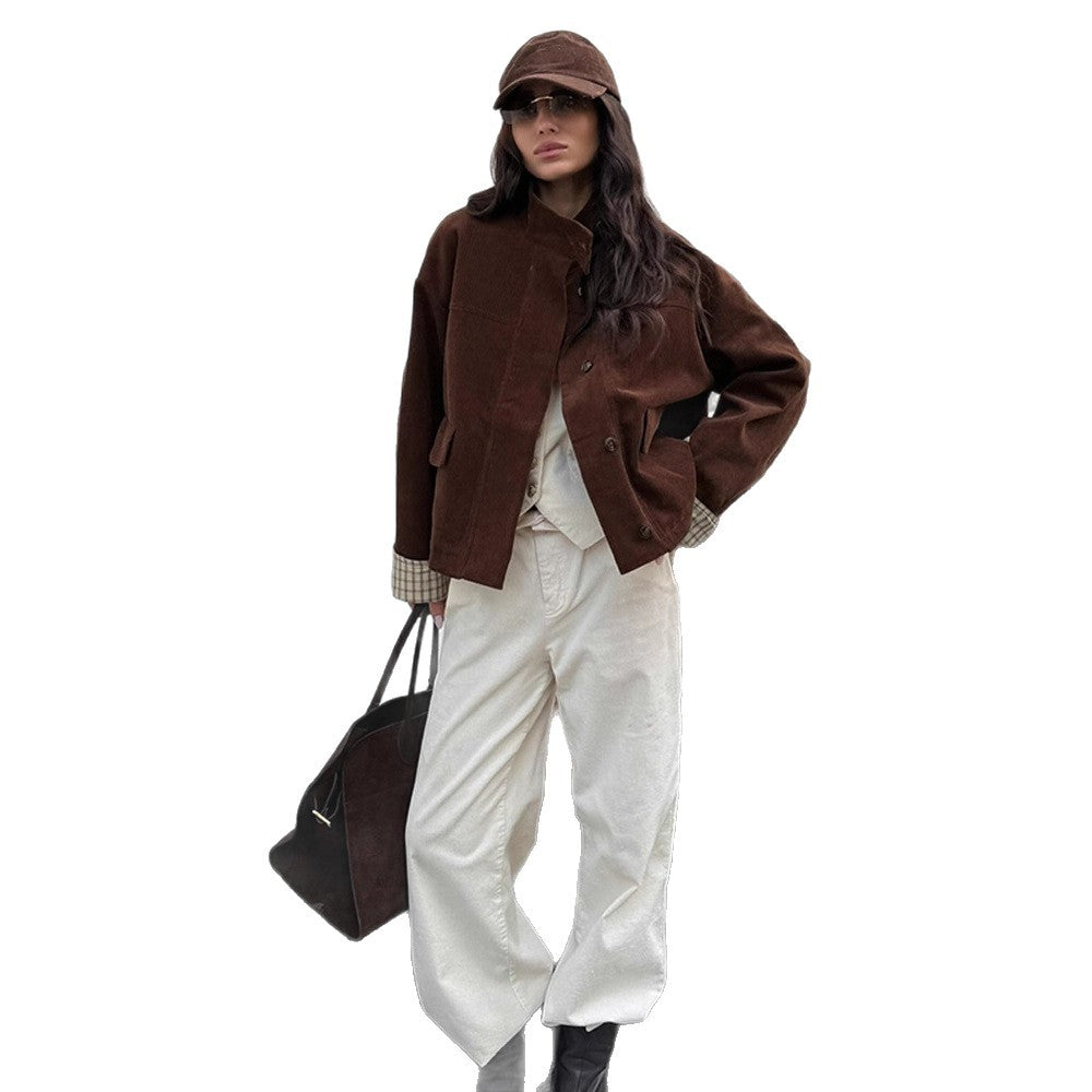 Damen lässige Cordjacke mit einzigartigem Schnitt und modischen Details R&B