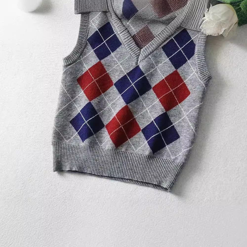 Damen Schickes Strickoberteil mit V-Ausschnitt und Karomuster R&B
