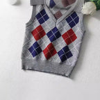 Damen Schickes Strickoberteil mit V-Ausschnitt und Karomuster R&B