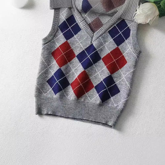 Damen Schickes Strickoberteil mit V-Ausschnitt und Karomuster R&B