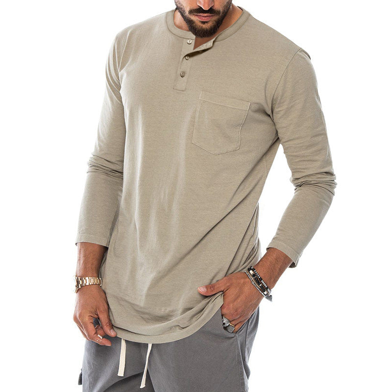Herren Langarm-Henley-Shirt mit modischem Knopfverschluss und praktischer Brusttasche R&B