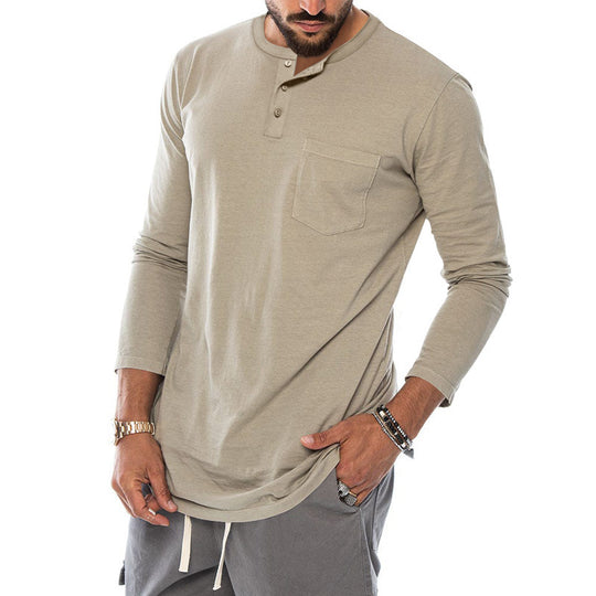 Herren Langarm-Henley-Shirt mit modischem Knopfverschluss und praktischer Brusttasche R&B