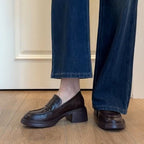 Damen Loafer mit modischem Blockabsatz und hochwertiger Lederoberfläche