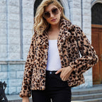 Damen Kuschelige Leopardenmuster-Jacke mit elegantem Kragen und weichem Innenfutter R&B
