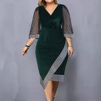 Damen Elegantes Cocktailkleid mit transparenten Puffärmeln und asymmetrischem Saum R&B