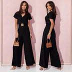 Damen Jumpsuit mit weitem Bein und trendigem Gürtel R&B