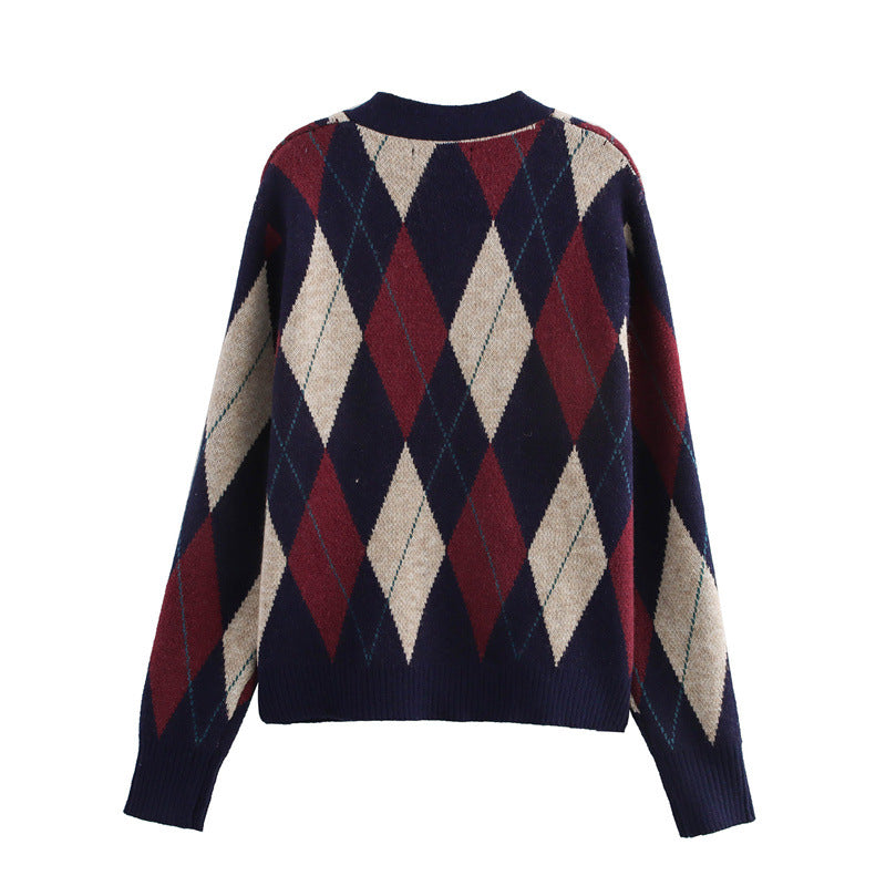 Damen gemusterte Strickjacke mit klassischen Karomotiven R&B