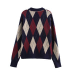Damen gemusterte Strickjacke mit klassischen Karomotiven R&B